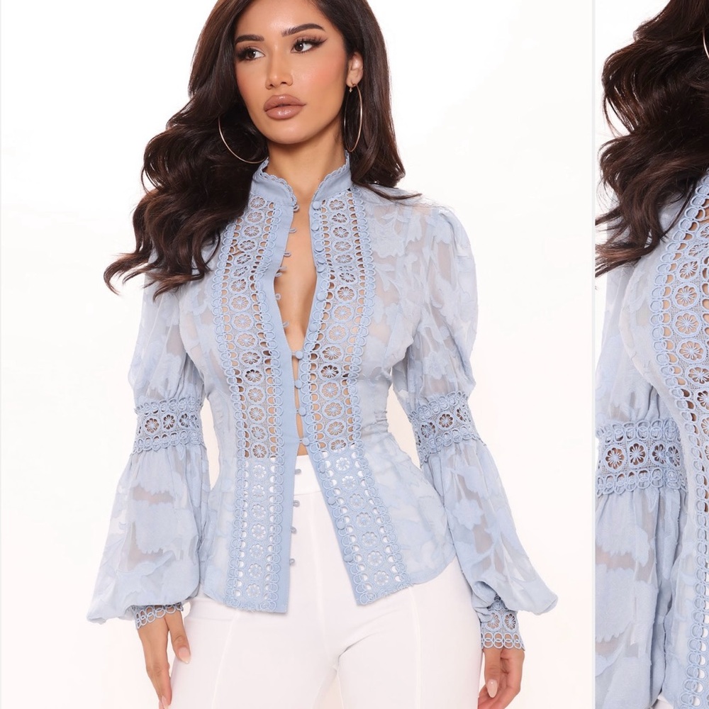 Elegant Blue Lace Women's Top